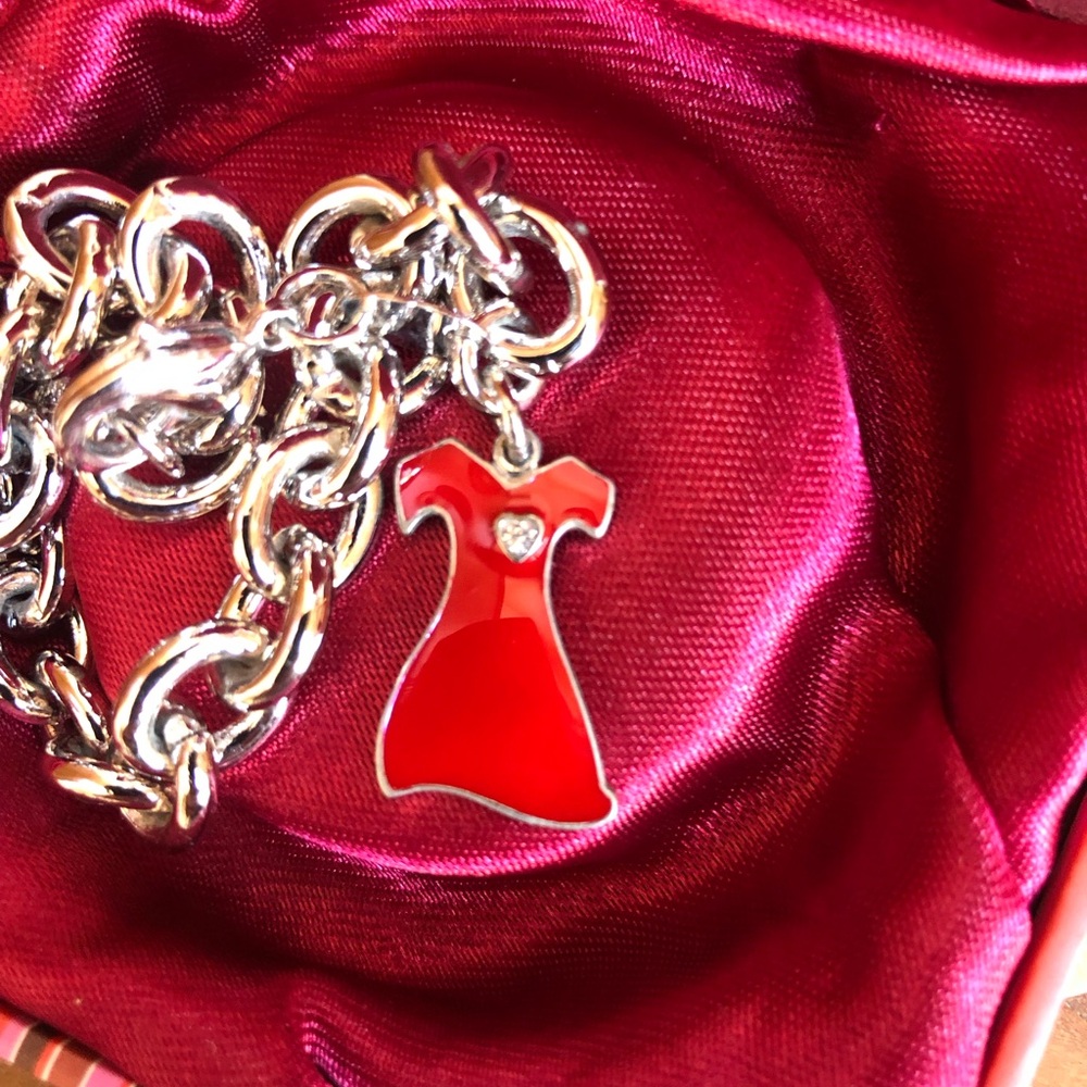 Sterling Silver Go Red Little Red Dress Charm Bracelet